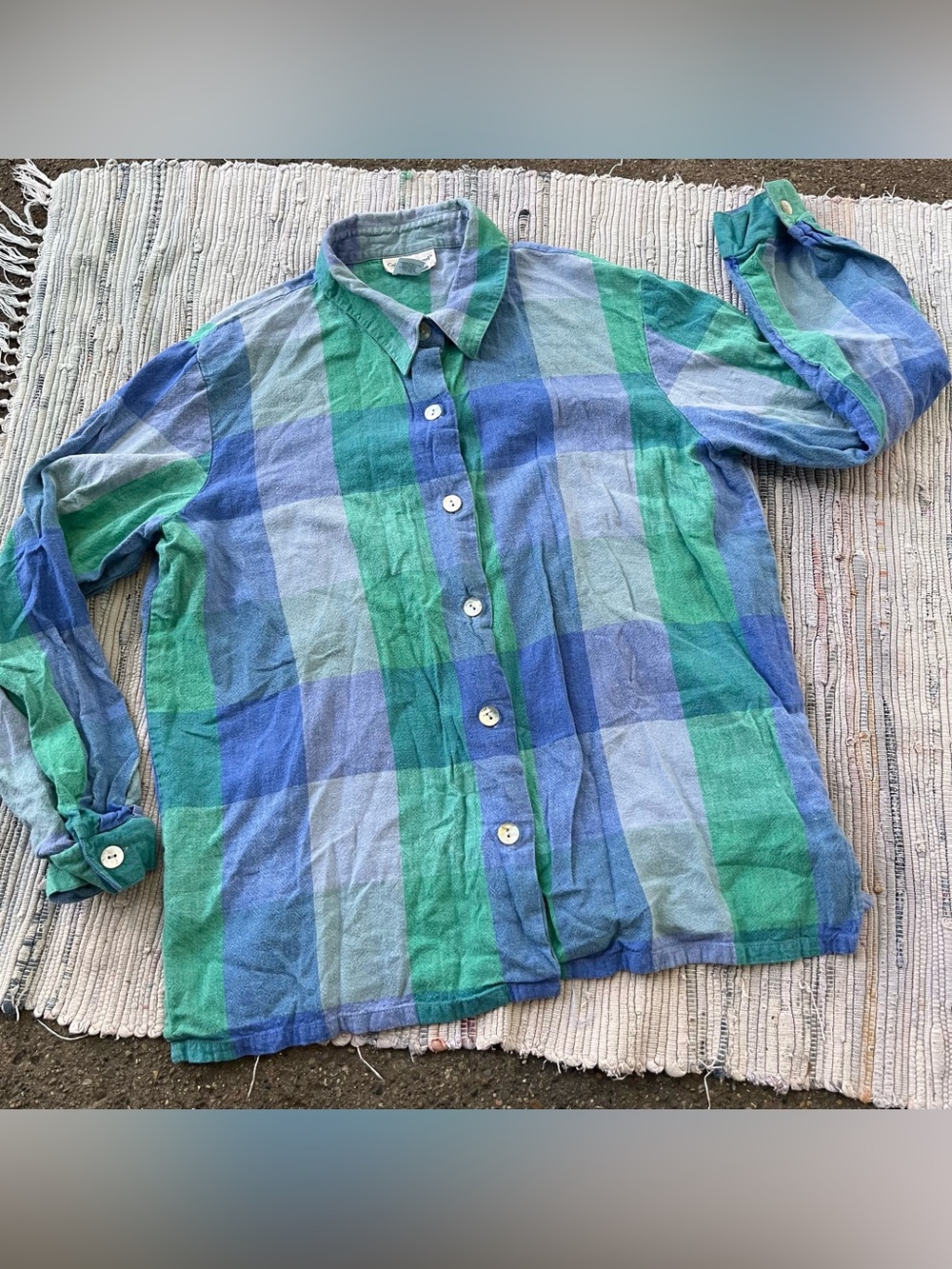 Linen plaid abalone button Long Sleeve Button Shirt